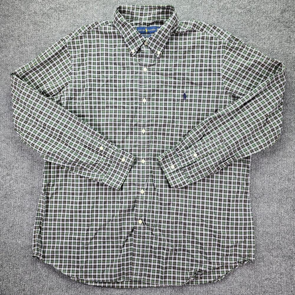 Polo Ralph Lauren Shirt Mens XXL Green Blue Plaid Classic Fit Button Down Pony